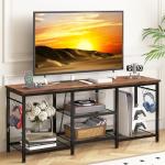 Rustic Brown TV Stand with Power Outlet and Shelves