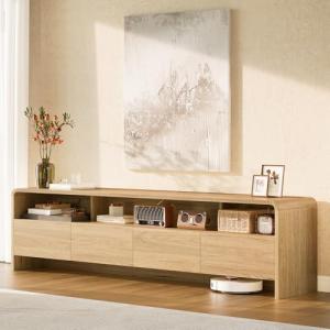 LUXOAK 70" Curved Edge Wood TV Stand