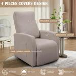 4-Pack Jacquard Recliner Chair Covers, Khaki
