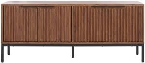 SAFAVIEH Lylia TV Stand for up to 65" Flatscreen – Walnut Brown & Black, 4 Doors with Interior Storage, Entertainment Media Console Cabinet (MED9623A)