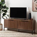 SAFAVIEH Lylia TV Stand for up to 65" Flatscreen – Walnut Brown & Black, 4 Doors with Interior Storage, Entertainment Media Console Cabinet (MED9623A)