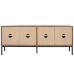 SAFAVIEH Lylia TV Stand for up to 65" Flatscreen – Walnut Brown & Black, 4 Doors with Interior Storage, Entertainment Media Console Cabinet (MED9623A)