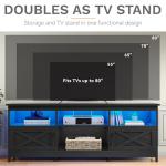 DWVO Farmhouse TV Stand with Power Outlets & LED Lights, Entertainment Center for TVs up to 80", TV Console with Storage Cabinets & Open Shelves for Living Room (Black)