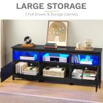 DWVO Farmhouse TV Stand with Power Outlets & LED Lights, Entertainment Center for TVs up to 80", TV Console with Storage Cabinets & Open Shelves for Living Room (Black)