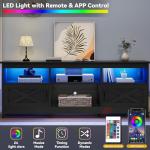 DWVO Farmhouse TV Stand with Power Outlets & LED Lights, Entertainment Center for TVs up to 80", TV Console with Storage Cabinets & Open Shelves for Living Room (Black)