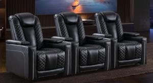 CANMOV Electric Recliner Chairs Set of 3, Breathable Faux Leather Home Theater Seating Recliner with Ambient Lighting, Power Recliner Chairs with USB Ports, Cup Holders, Hidden Arm Storage, Black