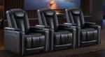 CANMOV Electric Recliner Chairs Set of 3, Breathable Faux Leather Home Theater Seating Recliner with Ambient Lighting, Power Recliner Chairs with USB Ports, Cup Holders, Hidden Arm Storage, Black