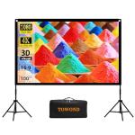 Projector Screen and Stand, Towond 100 inch Portable Movie Screen Indoor Outdoor 16:9 HD Front Rear Projection Screen with Carry Bag Wrinkle-Free and Foldable Polyester Fabric Design for Home Cinema