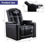 CANMOV Electric Recliner Chairs Set of 3, Breathable Faux Leather Home Theater Seating Recliner with Ambient Lighting, Power Recliner Chairs with USB Ports, Cup Holders, Hidden Arm Storage, Black