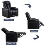 CANMOV Electric Recliner Chairs Set of 3, Breathable Faux Leather Home Theater Seating Recliner with Ambient Lighting, Power Recliner Chairs with USB Ports, Cup Holders, Hidden Arm Storage, Black