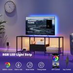 JARHETUN TV Stand with LED Lights, Entertainment Center with Open Shelves and Fabric Drawer, Media Console for 55 Inch TV, Television Stands for Living Room, Bedroom, Black