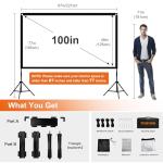 Projector Screen and Stand, Towond 100 inch Portable Movie Screen Indoor Outdoor 16:9 HD Front Rear Projection Screen with Carry Bag Wrinkle-Free and Foldable Polyester Fabric Design for Home Cinema