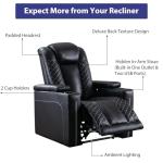 CANMOV Electric Recliner Chairs Set of 3, Breathable Faux Leather Home Theater Seating Recliner with Ambient Lighting, Power Recliner Chairs with USB Ports, Cup Holders, Hidden Arm Storage, Black