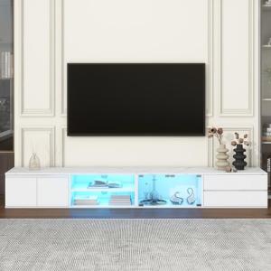 Modern LED TV Stand with Faux Marble Top