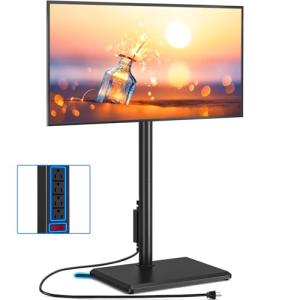 Adjustable Swivel Floor TV Stand with Power Outlet