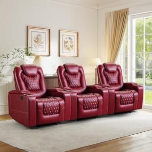 Electric Recliner Chair Set with USB Ports - Red
