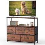 DUMOS TV Stand with 5 Storage Drawers, Brown