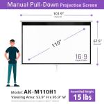 Akia 110-Inch Manual Pull Down Projector Screen