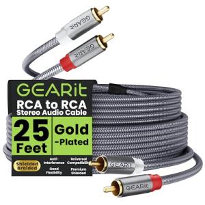 25FT Shielded Braided RCA Cable for Audio