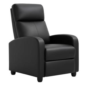 Black Leather Recliner Chair with Lumbar Support