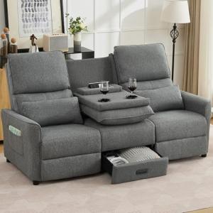 74" RV 3-Seater Recliner Sofa in Grey