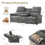 74" RV 3-Seater Recliner Sofa in Grey