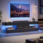 Bestier Black TV Stand with LED and Storage