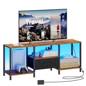 LED TV Stand with Open Shelves and Drawer