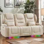 Beige Power Recliner Loveseat with Cup Holders