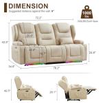 Beige Power Recliner Loveseat with Cup Holders