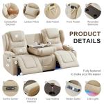 Beige Power Recliner Loveseat with Cup Holders