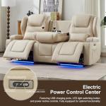 Beige Power Recliner Loveseat with Cup Holders