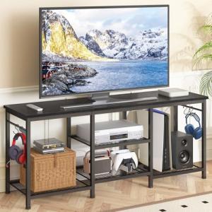 YGEOMER 55 Inch Black TV Stand and Entertainment Center