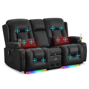URRED Power Reclining Massage Loveseat Sofa with LED
