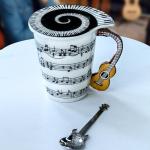 Musical Guitar Novelty Mug with Spoon and Lid