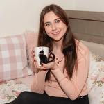 Black Cat Ceramic Coffee Mug: Hand Printed Designs, 12oz