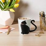 Black Cat Ceramic Coffee Mug: Hand Printed Designs, 12oz