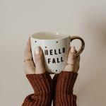 Hello Fall Novelty Coffee Mug with Gold Handle