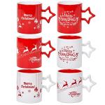 Set of 6 Red & White Star Handle Coffee Mugs