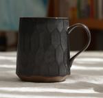 Personalized Handmade Stoneware Coffee Mug, Geometric Metallic Black