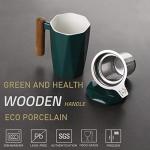 Geometric Tea Mug with Infuser and Wooden Handle