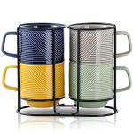 Colorful Stackable Ceramic Coffee Mugs Set of 4