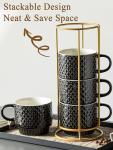 4 Stackable Coffee Mugs with Stand and Spoon