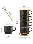4 Stackable Coffee Mugs with Stand and Spoon