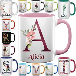 Personalized Ceramic Coffee Mugs with Initial Monogram