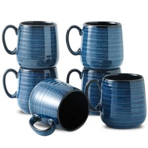 Set of 6 Large Handle Ceramic Coffee Mugs