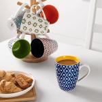 Vibrant set of 6 porcelain coffee mugs, 16 oz