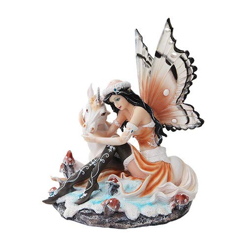 Butterfly Winged Fairy with Unicorn Statue