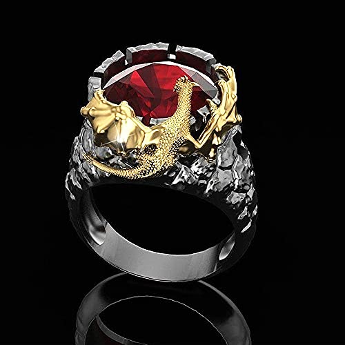 3D Dragon Ring with Red Crystal Inlay
