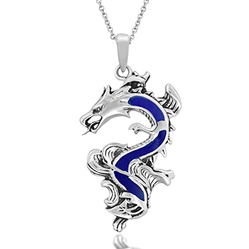 Majestic Dragon Lapis-Lazuli Sterling Silver Pendant Necklace